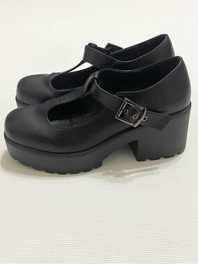 Koi Footwear Dolls Kill Sai Platform Mary Janes Black Faux Leather